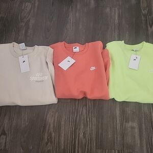 BWT Nike Sportswear Club Fleece Sweatshirt Trio - Cream, Orange, Neon Green